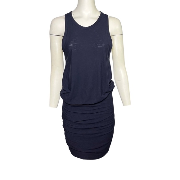 James Perse Standard Racerback Blouson Tank Dress Navy Blue Ruched Size 3 Large - Picture 1 of 9